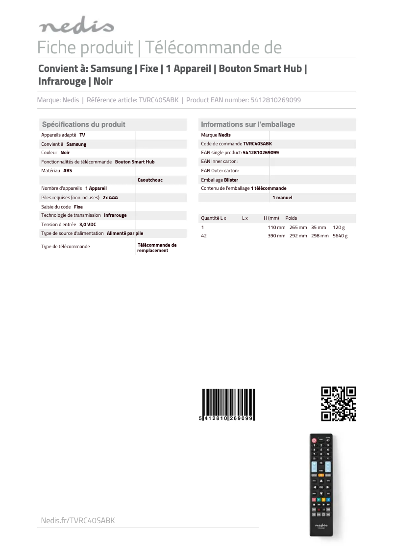 Imagen de la primera página del manual del dispositivo TVRC40SABK