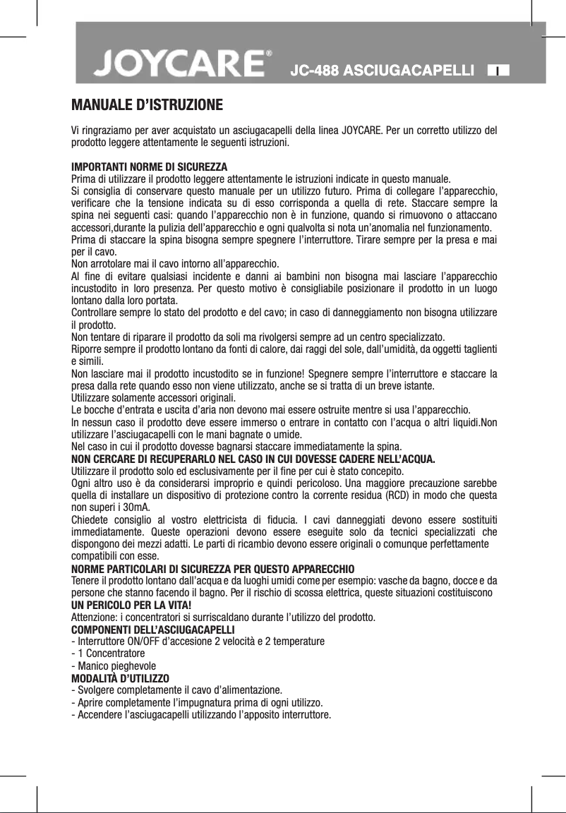 Página 1 del manual Manual de usuario Joycare JC-488