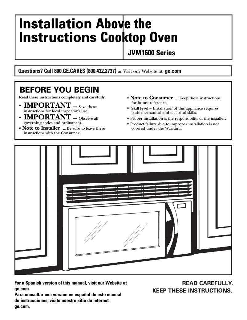 Página 1 del manual Guía de instalación GE JVM1630BJ