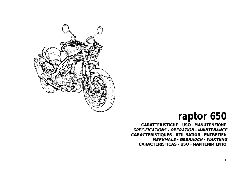 Imagen de la primera página del manual del dispositivo Raptor 650 (2003)