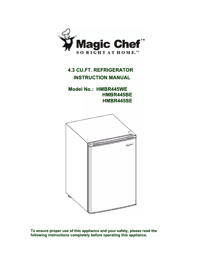 Página 1 del manual Manual de usuario Magic Chef HMBR445WE