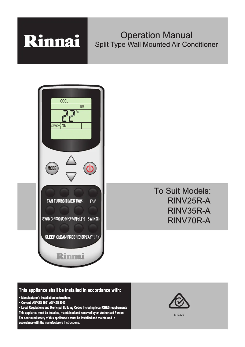 Página nº 1 - Manual de usuario Rinnai RINV70R-A
