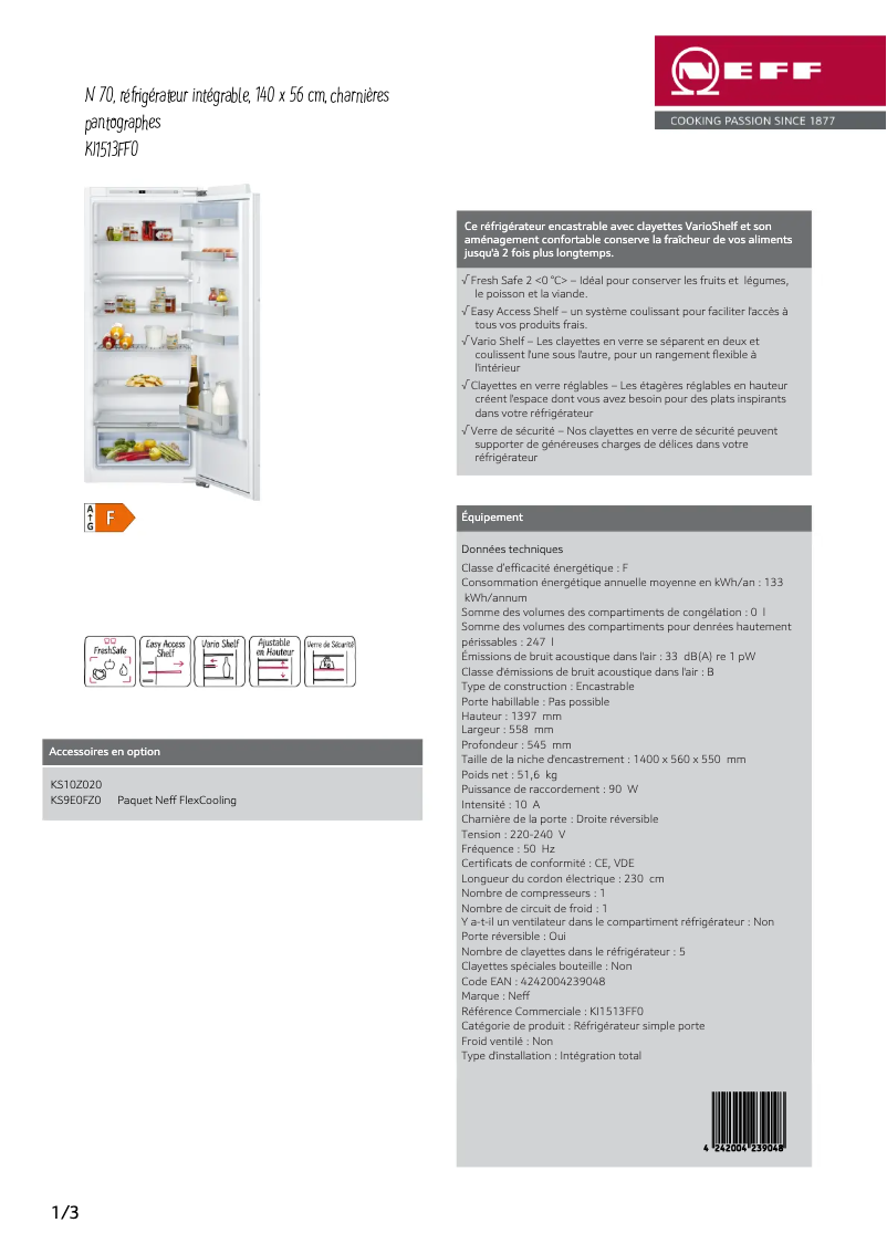 Página 1 del manual Ficha técnica Neff KI1513FF0
