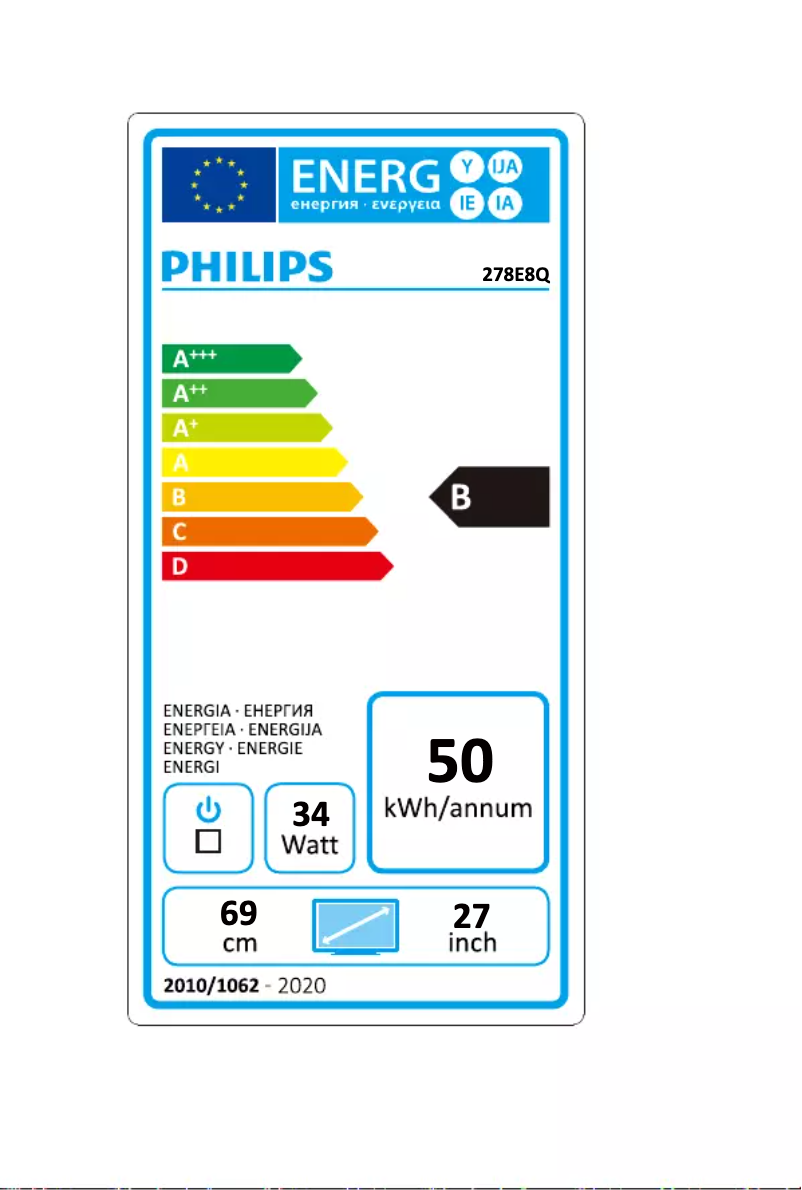 Página 1 del manual Etiqueta energética Philips 278E8QJAB