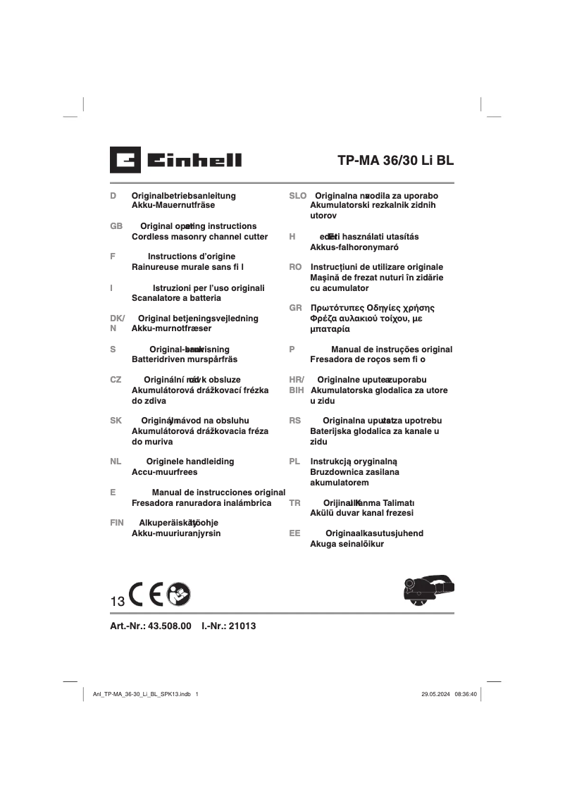 Página nº 1 - Manual de usuario Einhell TP-MA 36/30 Li BL