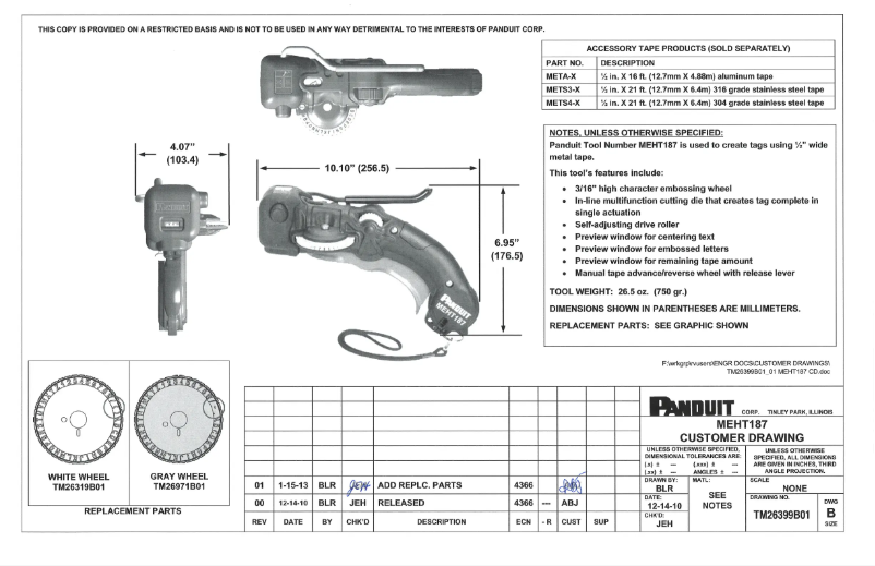 Página 1 del manual Dibujo técnico Panduit MEHT187