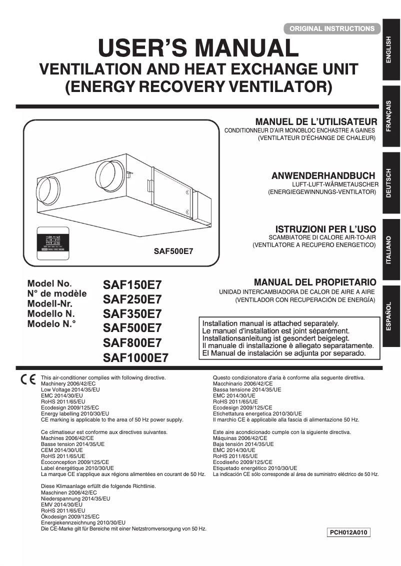 Imagen de la primera página del manual del dispositivo SAF500E7