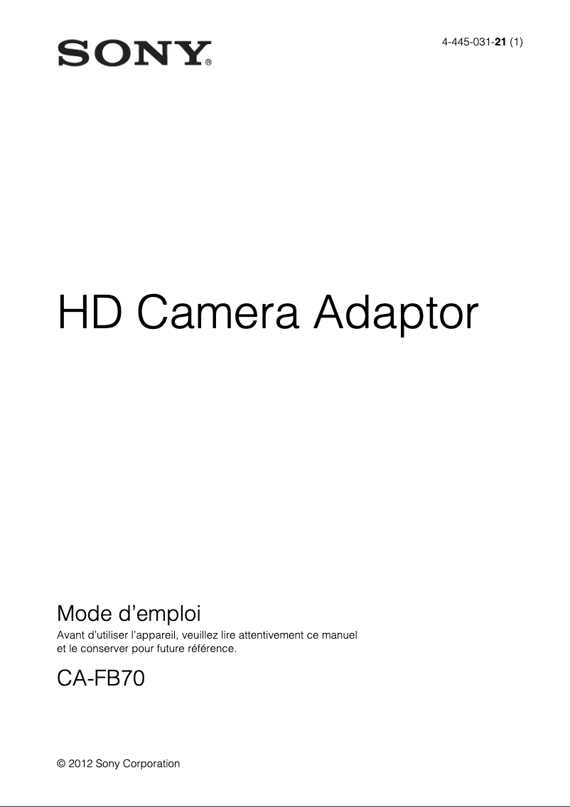 Página 1 del manual Manual de usuario Sony CA-FB70