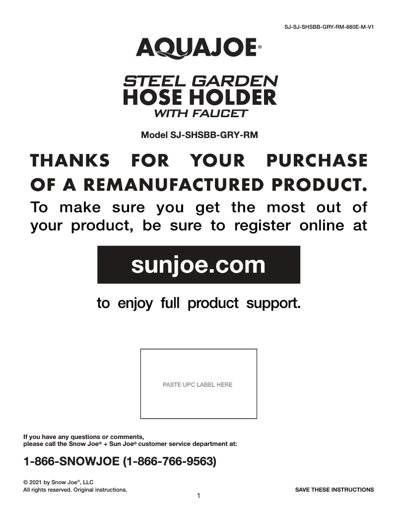 Página nº 1 - Manual de usuario Aqua Joe SJ-SHSBB-GRY-RM