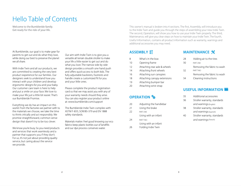 Imagen de la primera página del manual del dispositivo Indie Twin (2020)