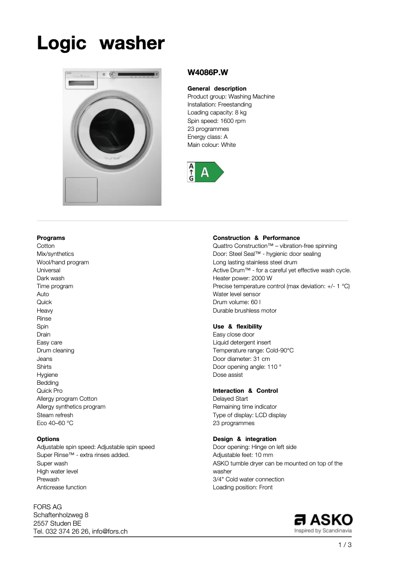 Imagen de la primera página del manual del dispositivo W4086PW