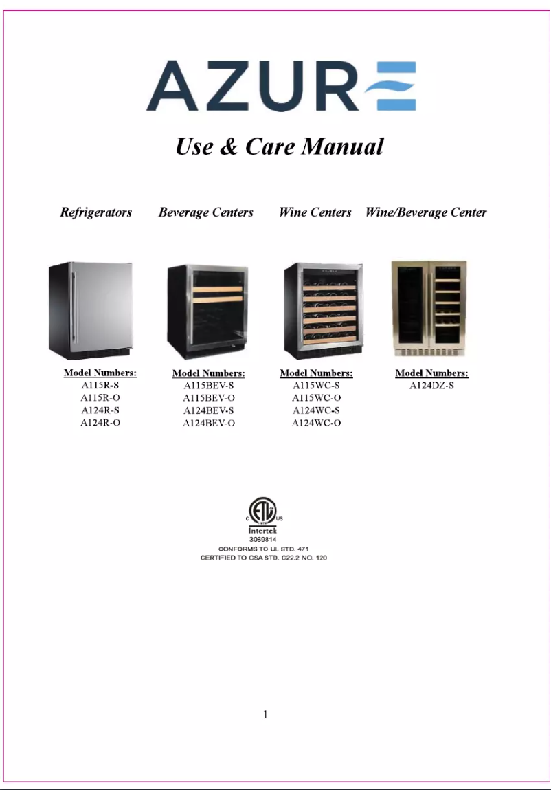 Página 1 del manual Manual de uso y mantenimiento Azure A124WC-S