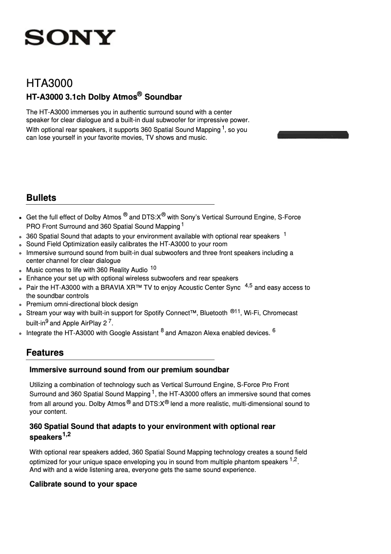 Imagen de la primera página del manual del dispositivo HT-A3000