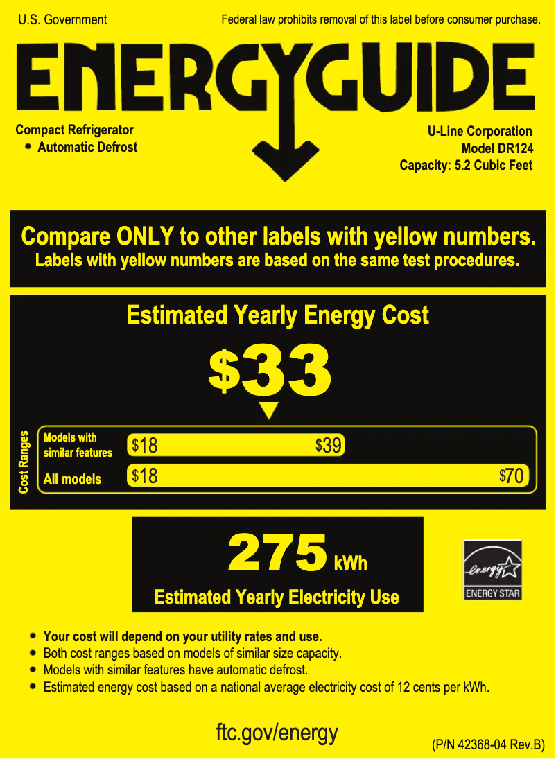 Página 1 del manual Etiqueta energética U-Line UHDR124-SS61A