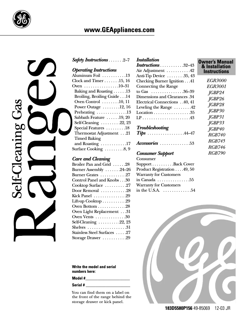 Imagen de la primera página del manual del dispositivo JGBP40BEHWH