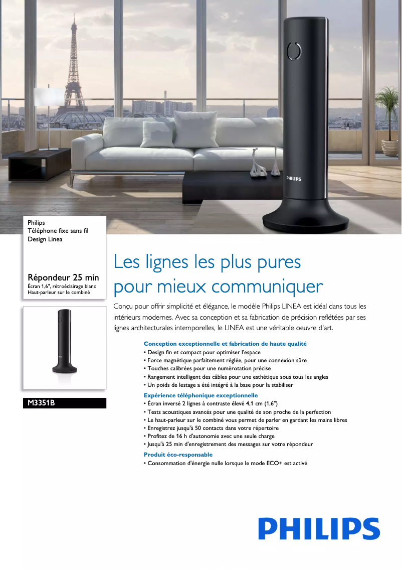 Página 1 del manual Ficha técnica Philips Linea M3351B