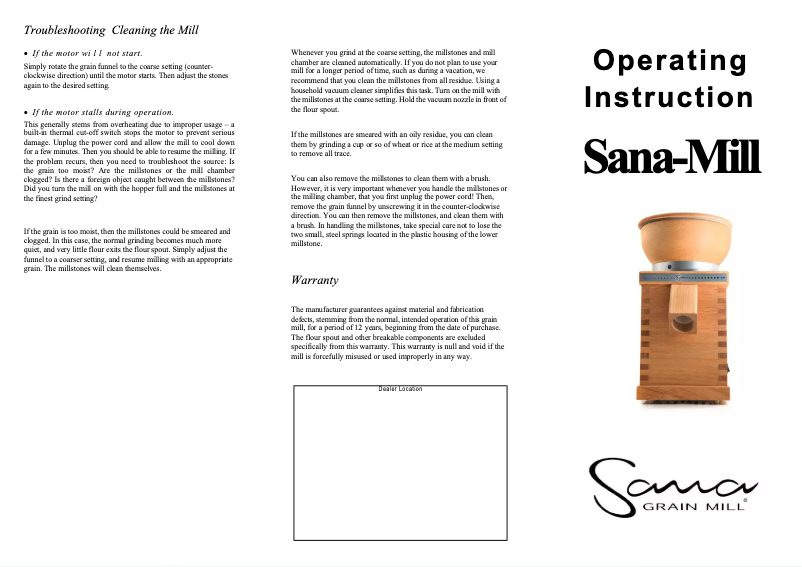 Imagen de la primera página del manual del dispositivo Sana-Mill