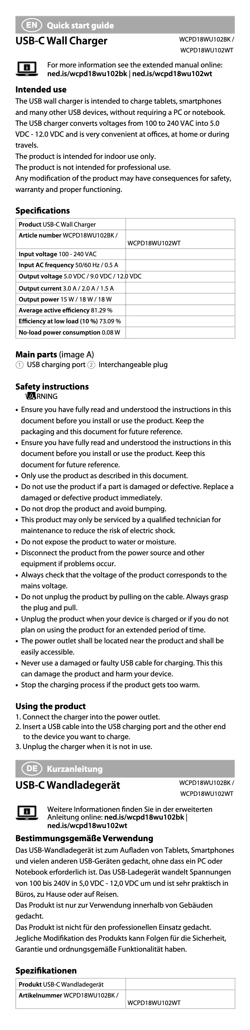 Página nº 1 - Manual de usuario Nedis WCPD18WU102BK