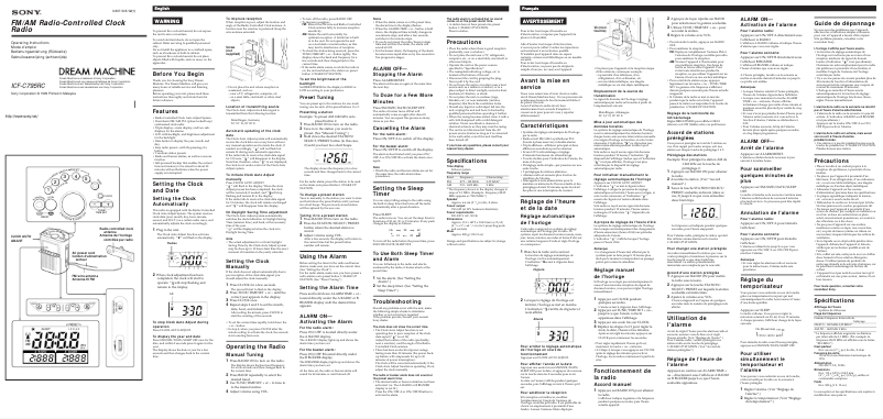 Imagen de la primera página del manual del dispositivo ICF-C795RC