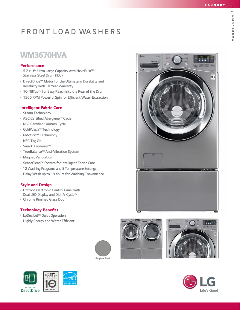 Página 1 del manual Ficha técnica LG WM3670HVA