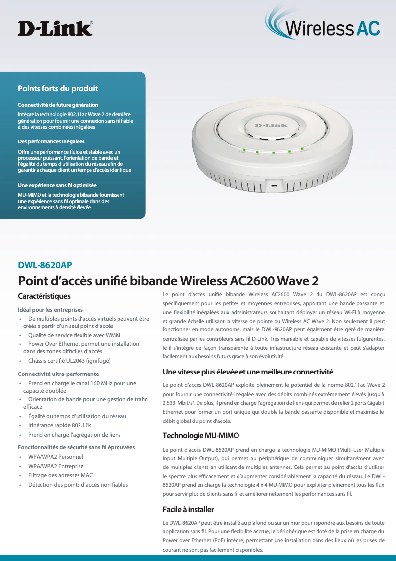 Página 1 del manual Ficha técnica D-Link DWL-8620AP