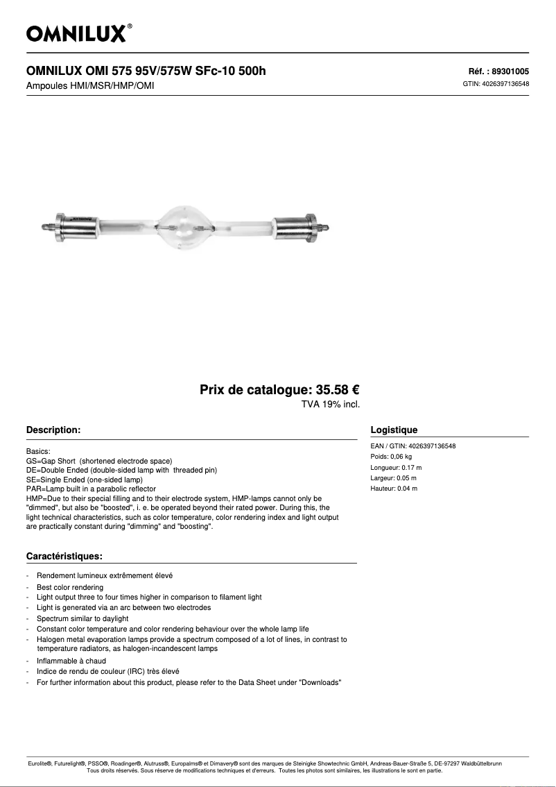 Página 1 del manual Ficha técnica Omnilux OMI 575