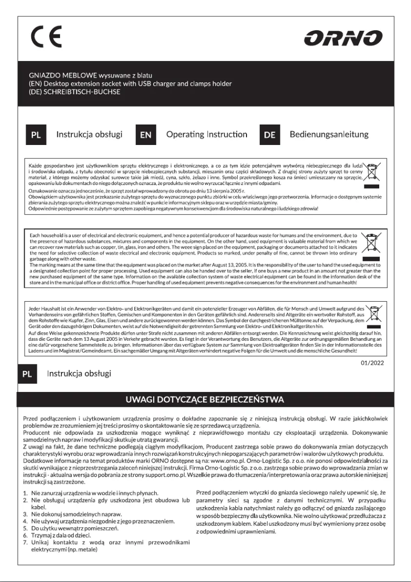 Imagen de la primera página del manual del dispositivo OR-AE-1352