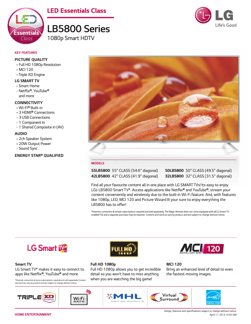 Imagen de la primera página del manual del dispositivo 32LB5800