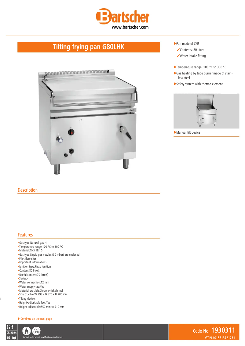 Página 1 del manual Manual de usuario Bartscher G80LHK