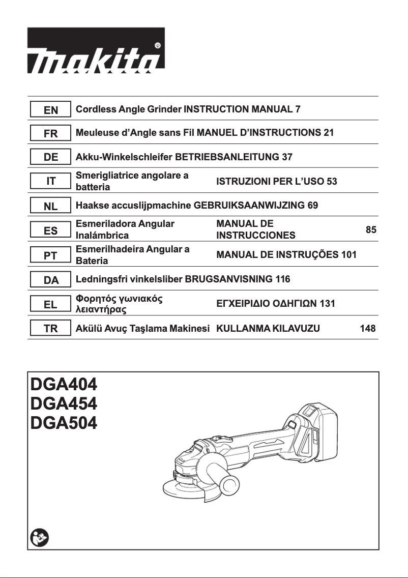 Página 1 del manual Manual de usuario Makita DGA504RMJ