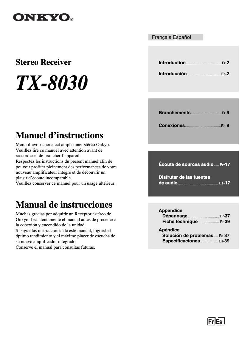 Imagen de la primera página del manual del dispositivo TX-8030