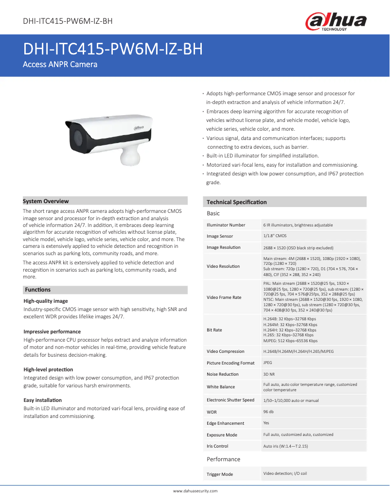 Página 1 del manual Ficha técnica Dahua Technology ITC415-PW6M-IZ-BH