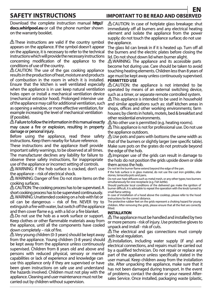 Página 1 del manual Manual de instrucciones Whirlpool AKWL 728/NB