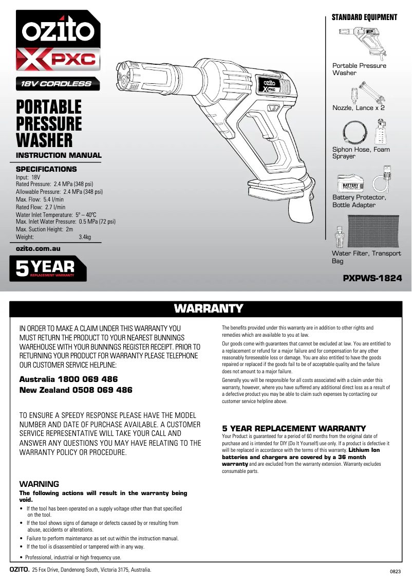 Página nº 1 - Manual de usuario Ozito PXPWK-2524