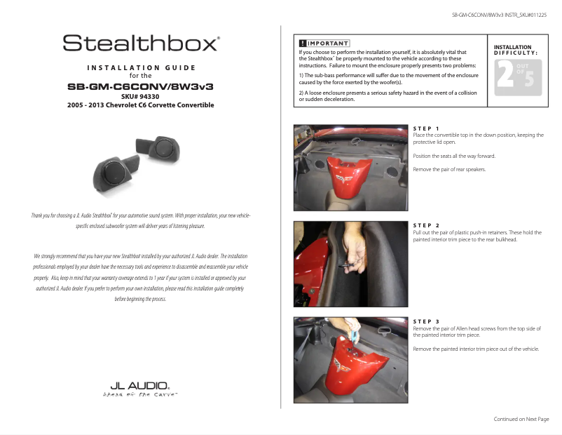 Página 1 del manual Manual de usuario JL Audio Stealthbox SB-GM-C6CONV/8W3v3