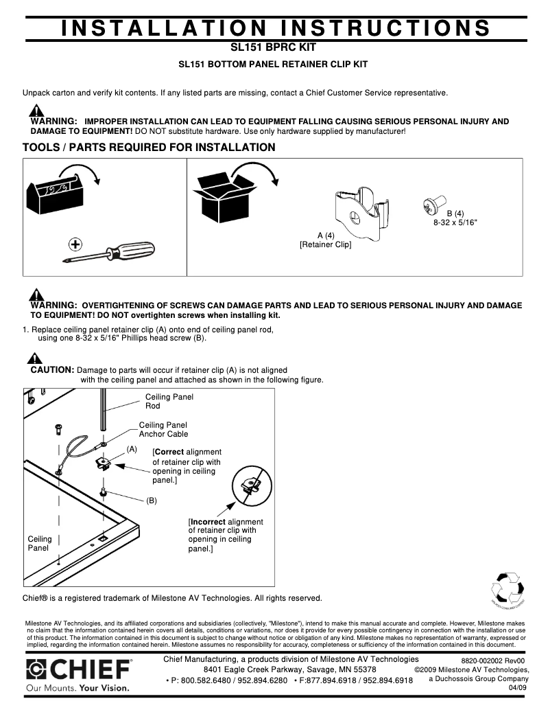 Página 1 del manual Manual de usuario Chief SL151