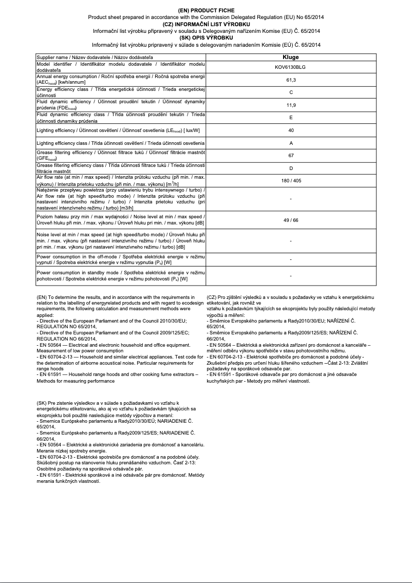 Página nº 1 - Ficha técnica Kluge KOV6130BLG