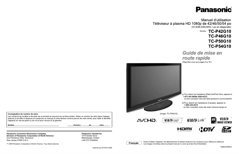 Imagen de la primera página del manual del dispositivo TC-P50G10