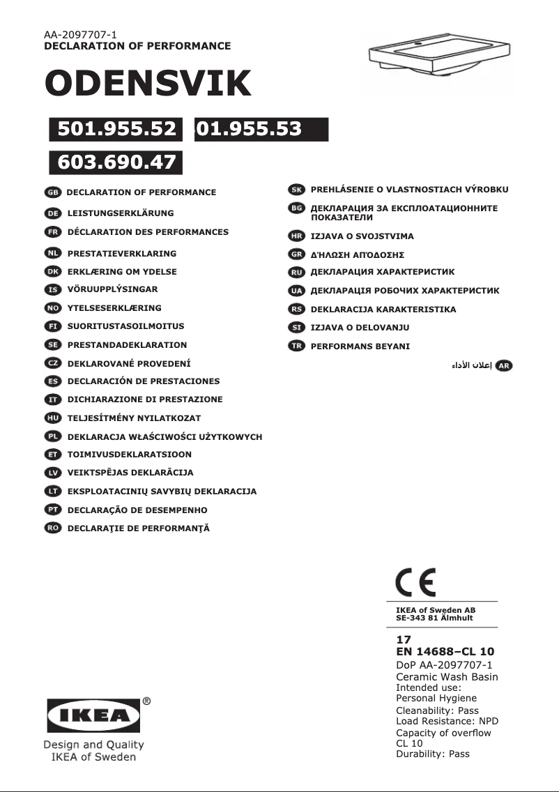 Página 1 del manual Manual de usuario Ikea ODENSVIK 501.955.52