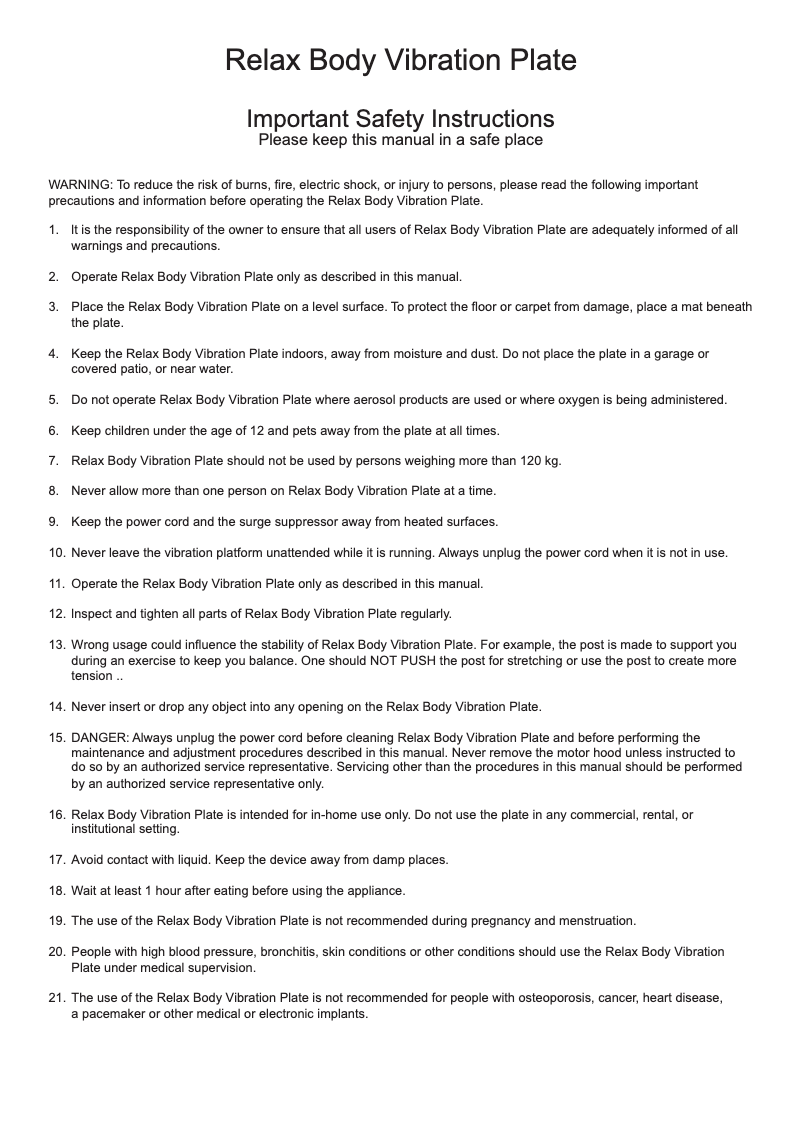 Imagen de la primera página del manual del dispositivo Relax Body