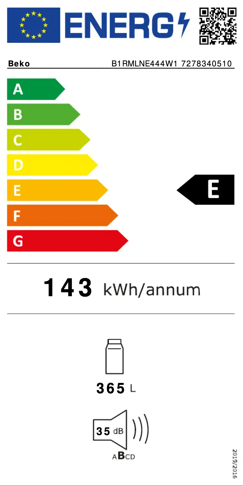 Página 1 del manual Etiqueta energética Beko B1RMLNE444W1