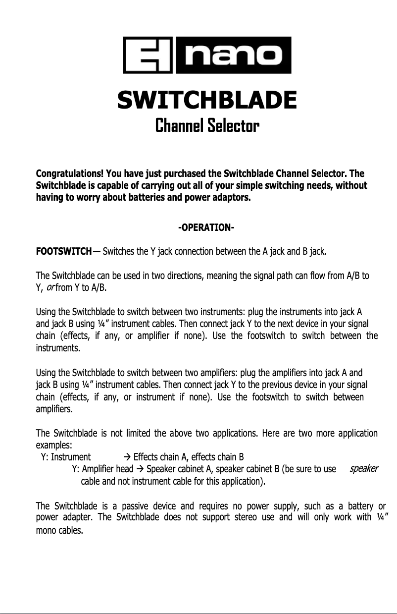 Imagen de la primera página del manual del dispositivo Switchblade