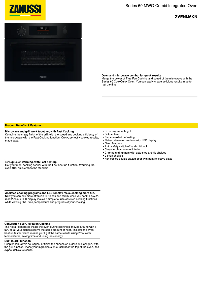 Página 1 del manual Ficha técnica Zanussi ZVENM6KN