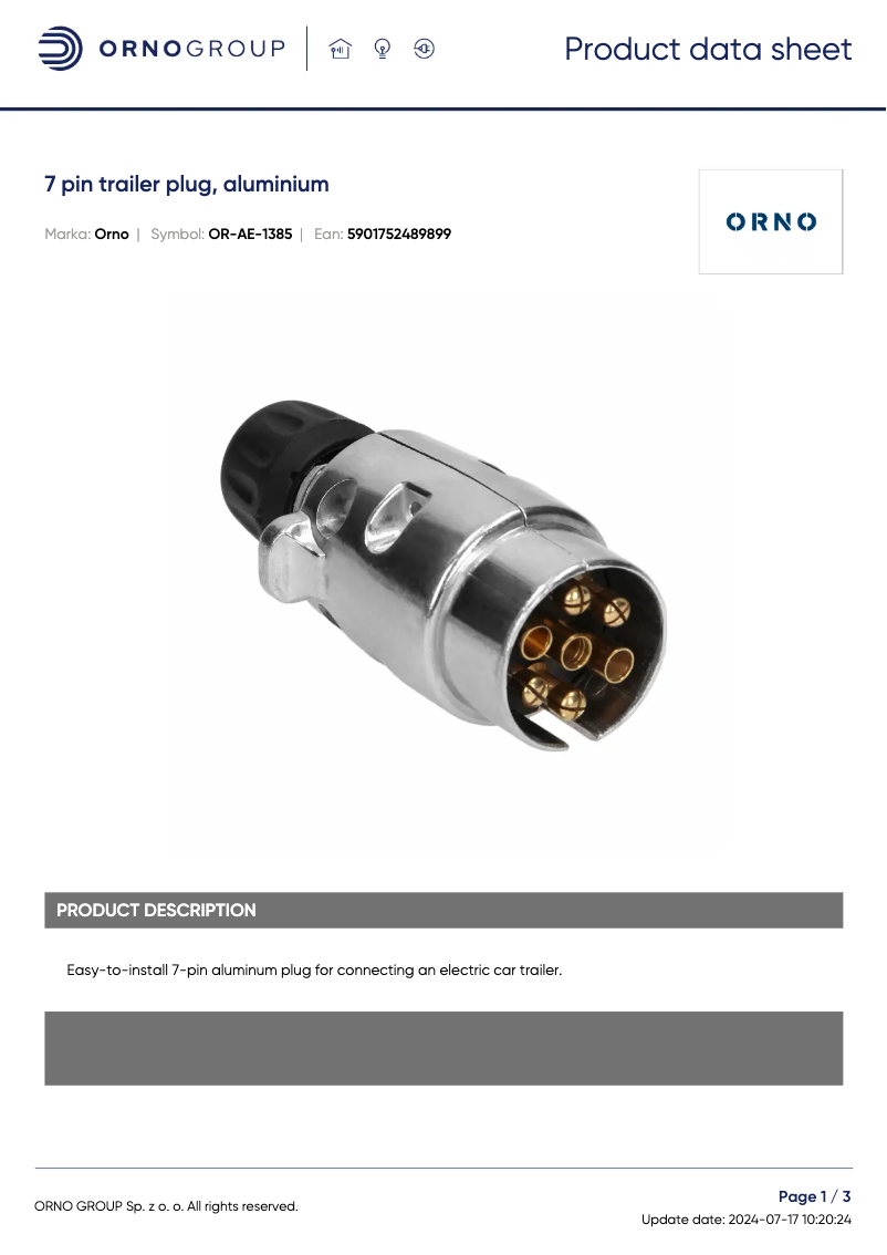 Página 1 del manual Ficha técnica ORNO OR-AE-1385