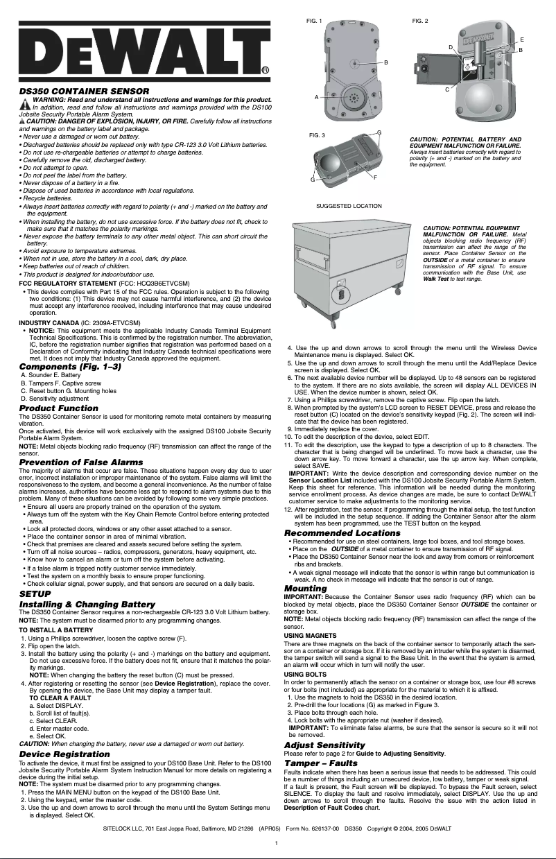 Página 1 del manual Manual de usuario DeWalt DS350