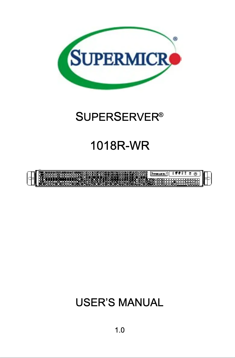 Imagen de la primera página del manual del dispositivo SuperServer 1018R-WR