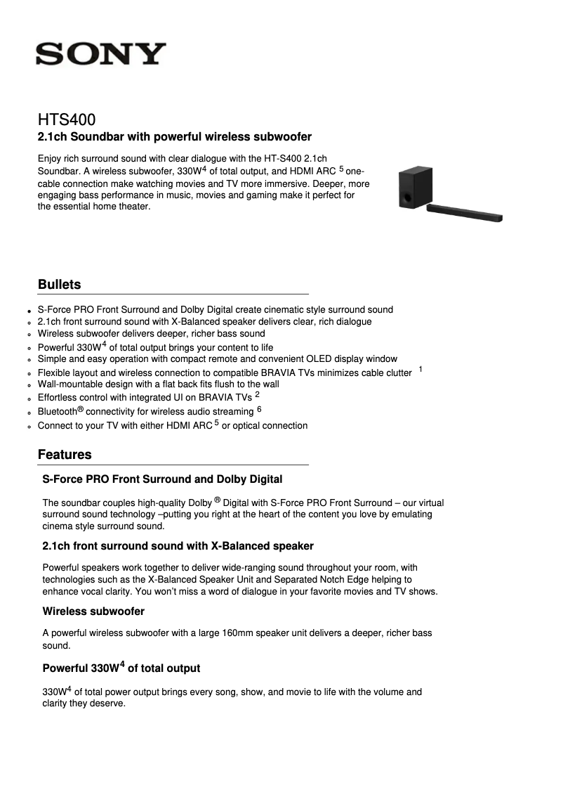 Imagen de la primera página del manual del dispositivo HT-S400