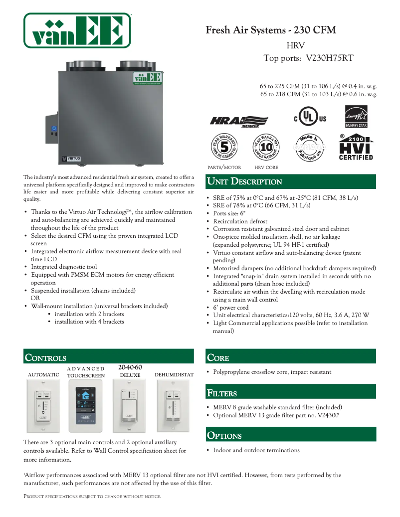 Página nº 1 - Ficha técnica vänEE V230H75RT