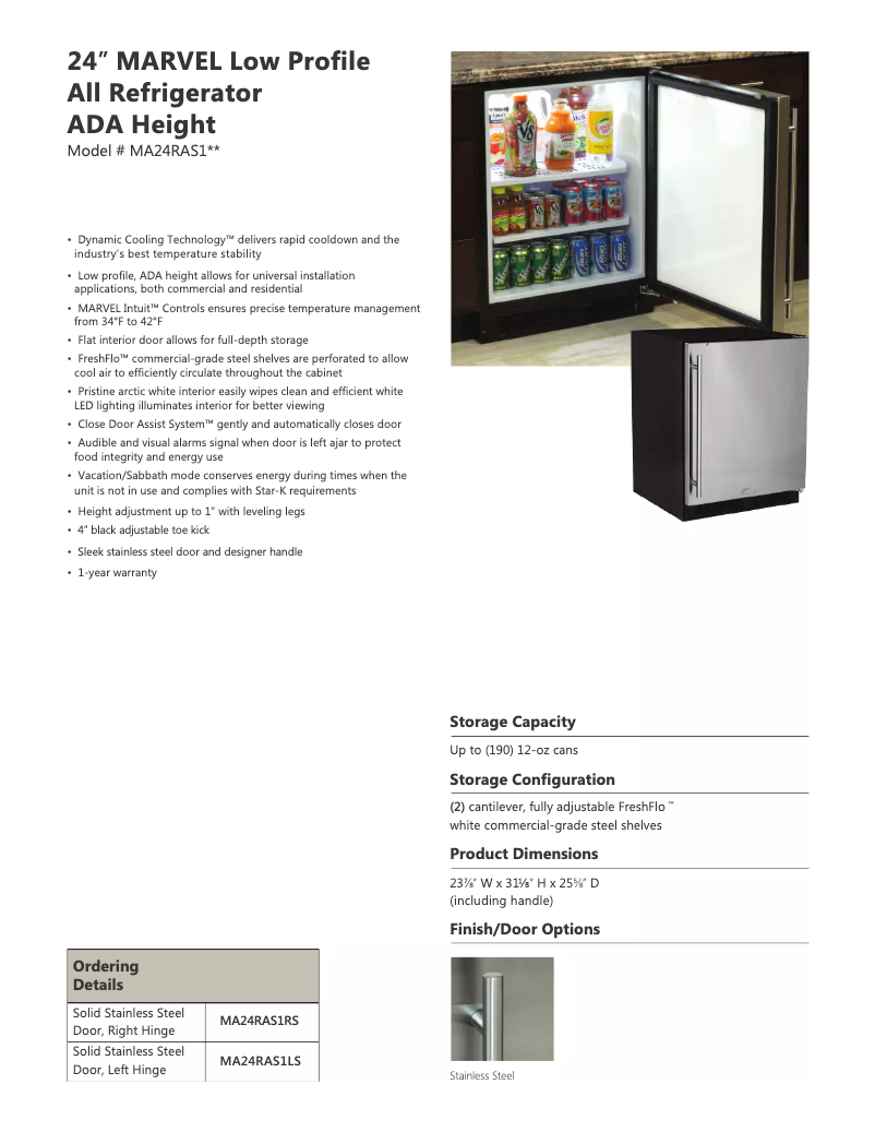 Página 1 del manual Ficha técnica Marvel MA24RAS1LS