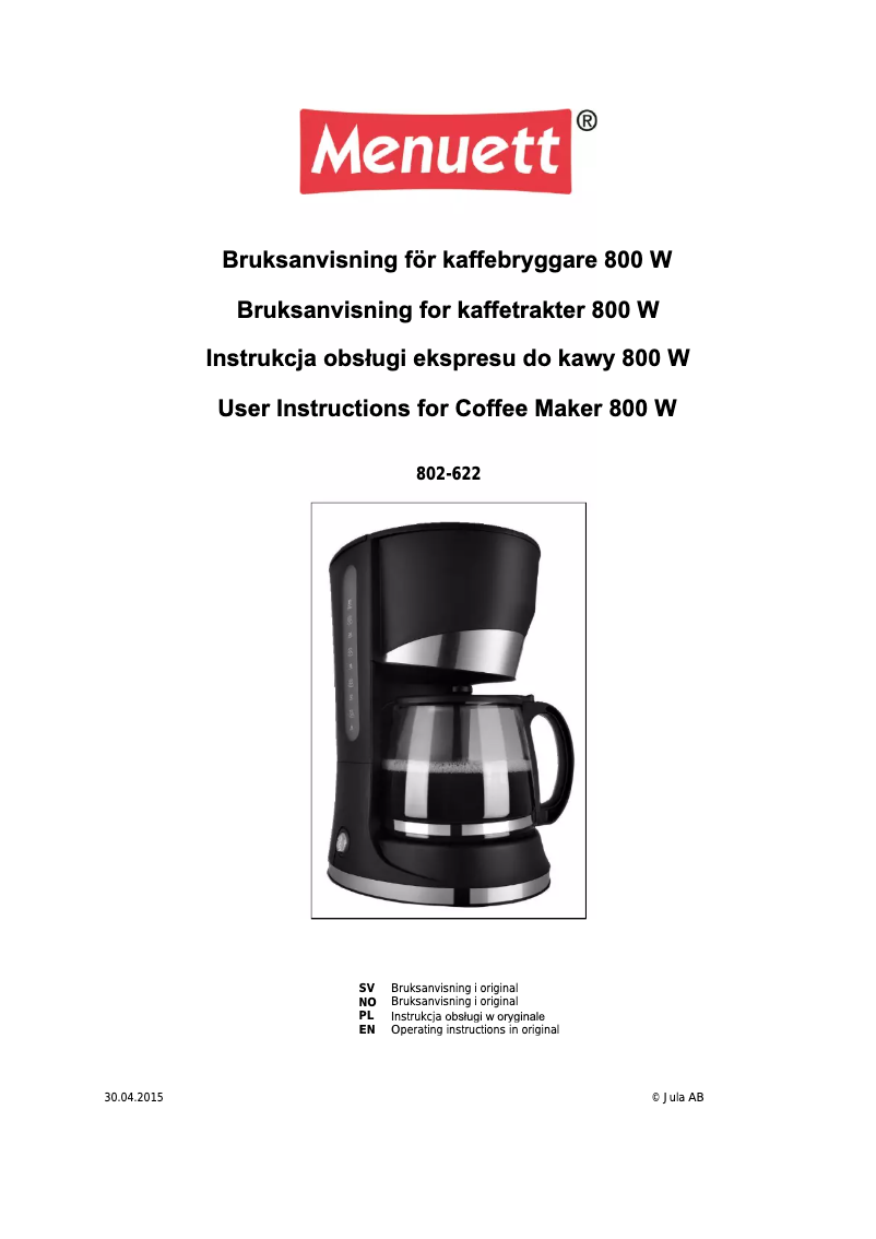 Página nº 1 - Manual de usuario Menuett 802-622